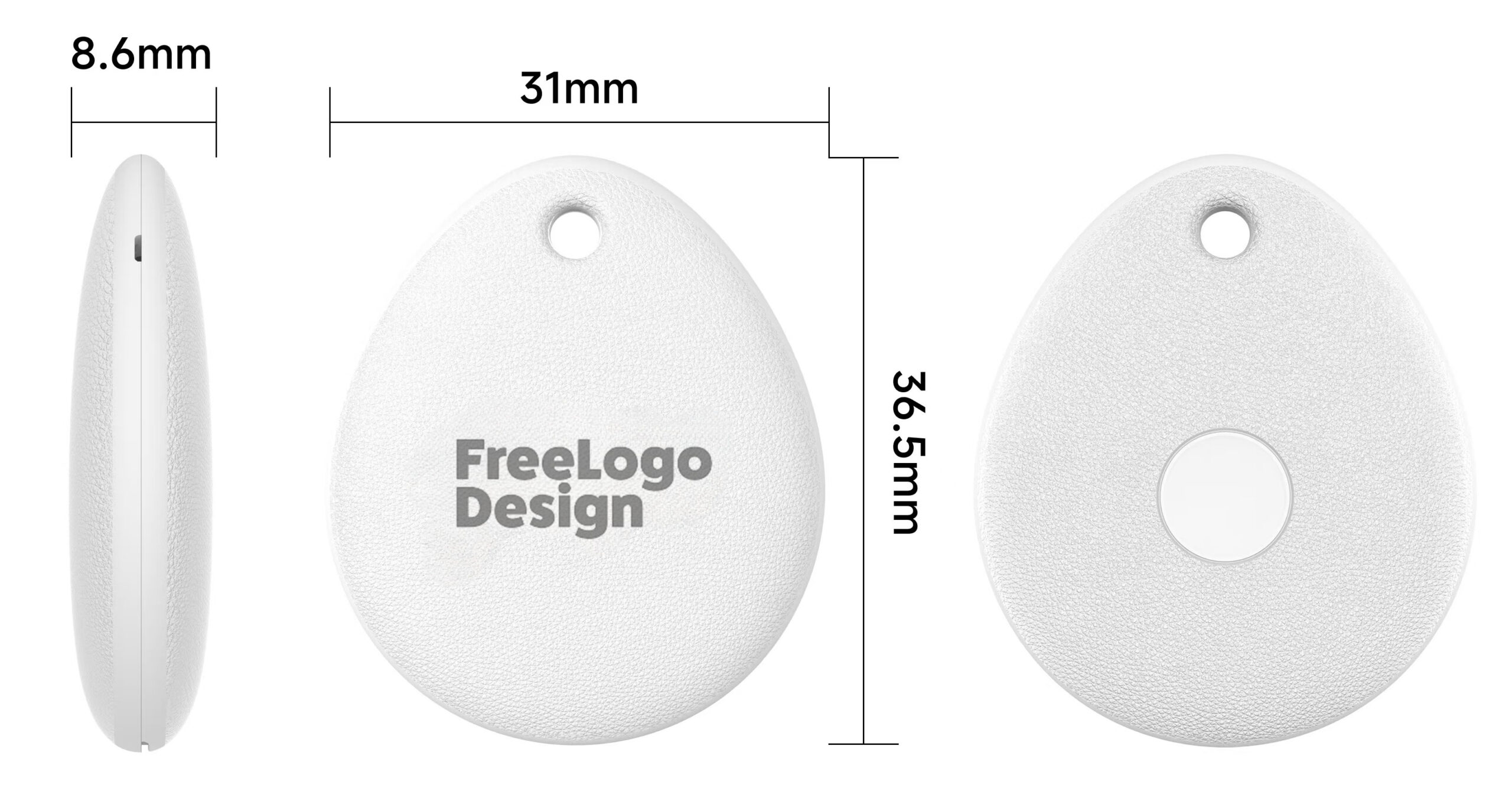 Product schematic of the Stellarrise SR-Tag-02 tracker showing side, front, and back views with dimensions: 31mm width, 36.5mm height, and a slim 8.6mm thickness.